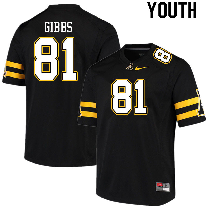Youth #81 Miller Gibbs Appalachian State Mountaineers College Football Jerseys Sale-Black - Click Image to Close